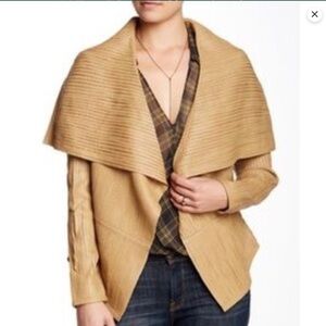 The Fillmore strappy tan leather jacket with wide collar Size Medium